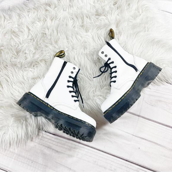 Dr.‎ Martens Women's White Jadon Platform Leather Combat Round Toe Boots Size 8 - Picture 4 of 10
